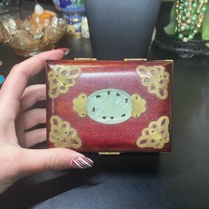 Vintage wood, brass and carved quartz jewelry box
